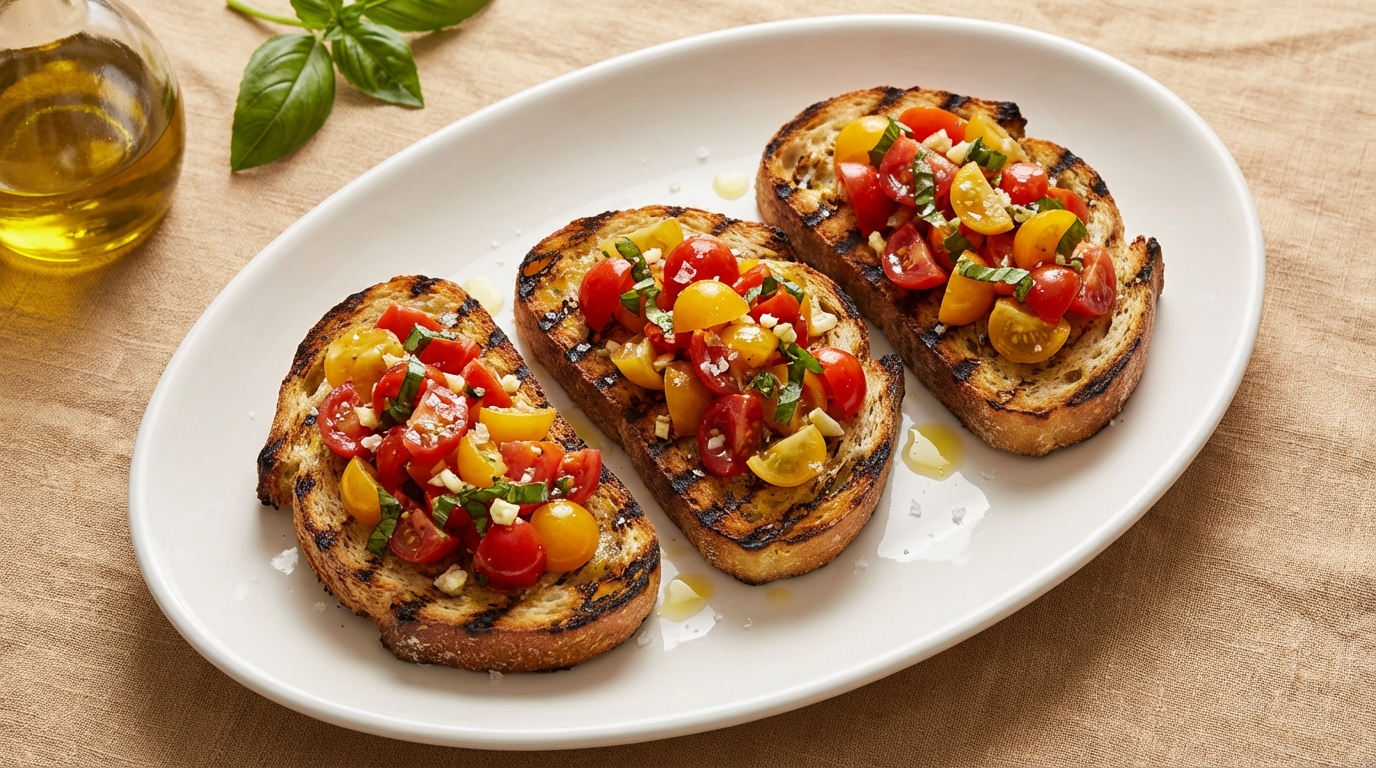 Bruschetta mit frischen Tomaten und Basilikum